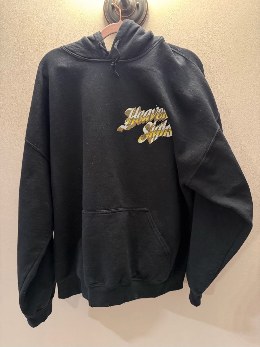 Boys Lie Heaven Sighs Graphic Oversized Hoodie - Black (One Size) Distressed